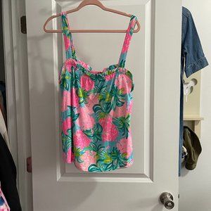 Lilly Pulitzer Jia Top in Blue Ibiza Pineapple Shake‎ NWOT
